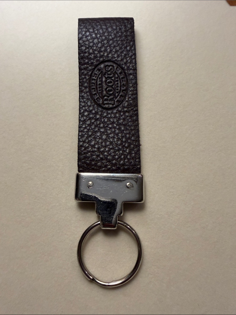 Roots Brown Leather Key Fob with Silver Hardware - Picture 2 of 6